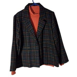 Tudor Court Large Black Striped Blazer with Burnt Orange St John's Bay XL Mock T